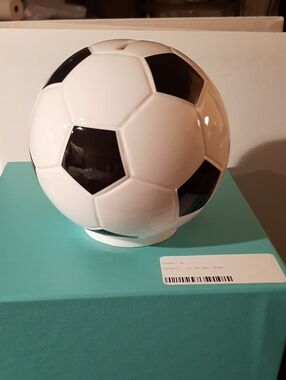 Tiffany NIB Black and White Soccer Ball Bank